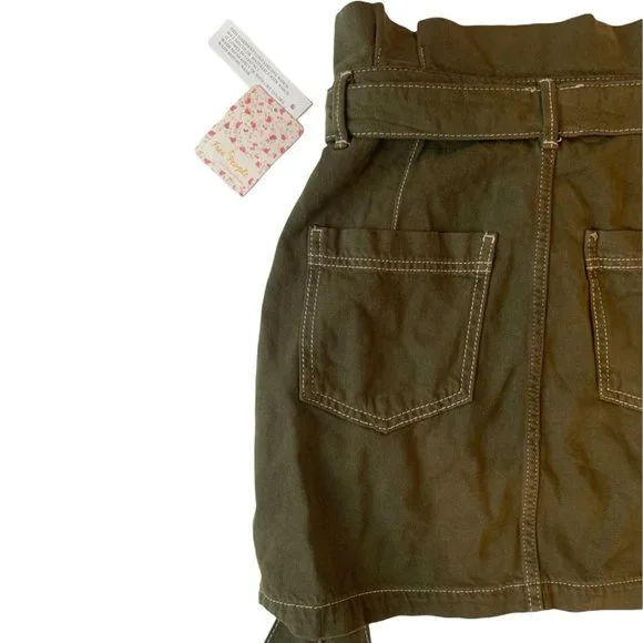 Free People  In The Grass Paper Waist Skirt Army Size 4 - Picture 5 of 14